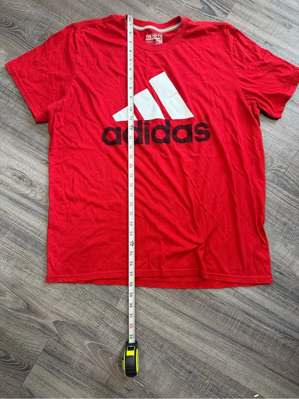 adidas Red Short Sleeve Tee with White Logo and Black Wordmark